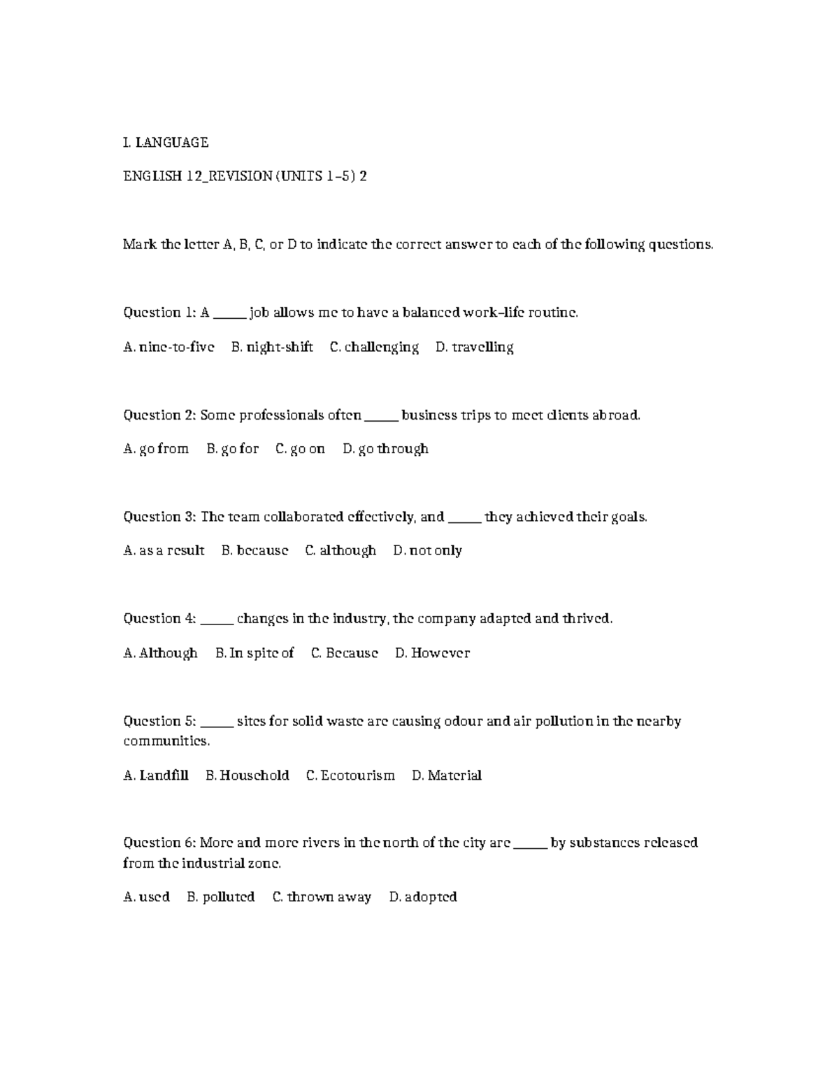 English 12 Revision - Exam Preparation for Units 2 - Studocu