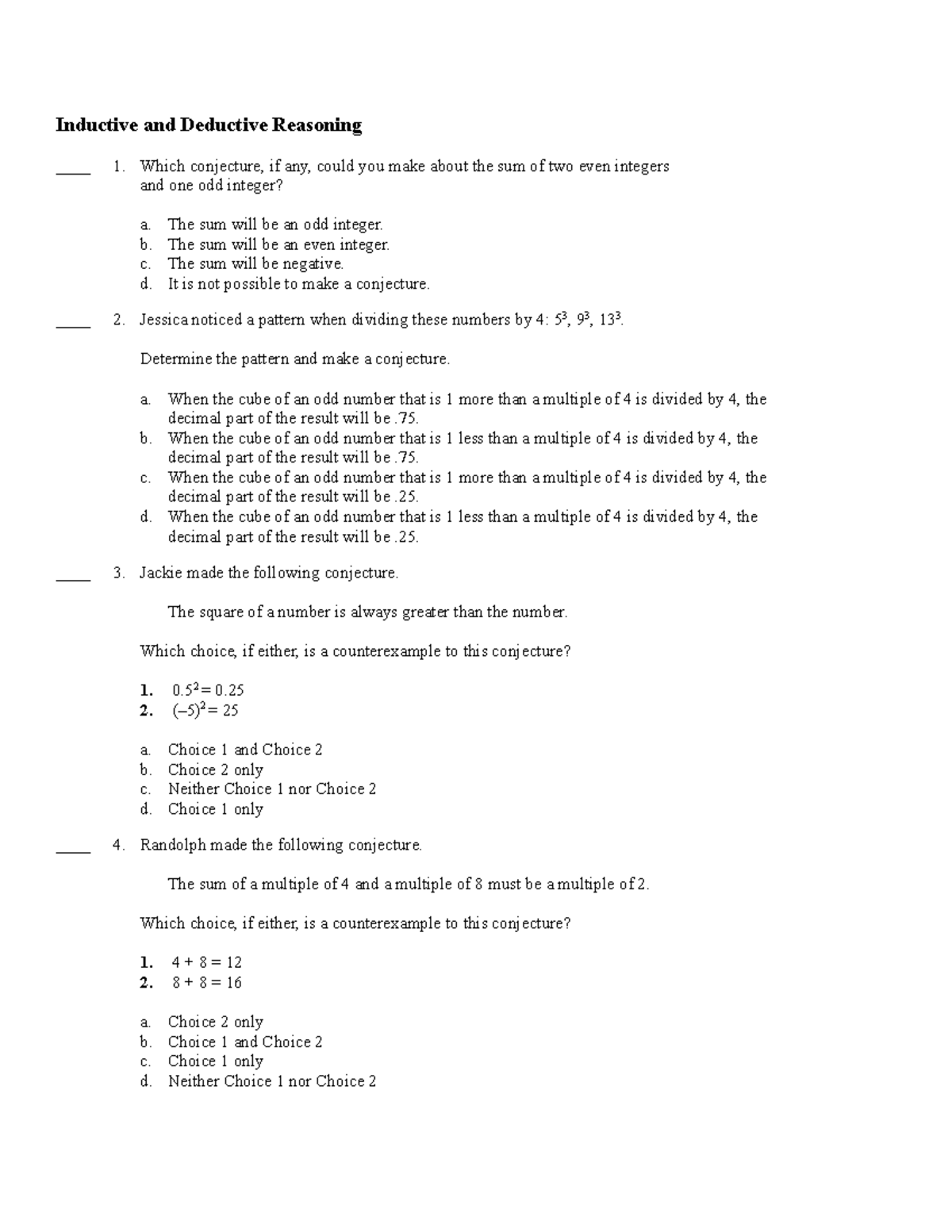 Math Questions Inductive and Deductive - Inductive and Deductive ...