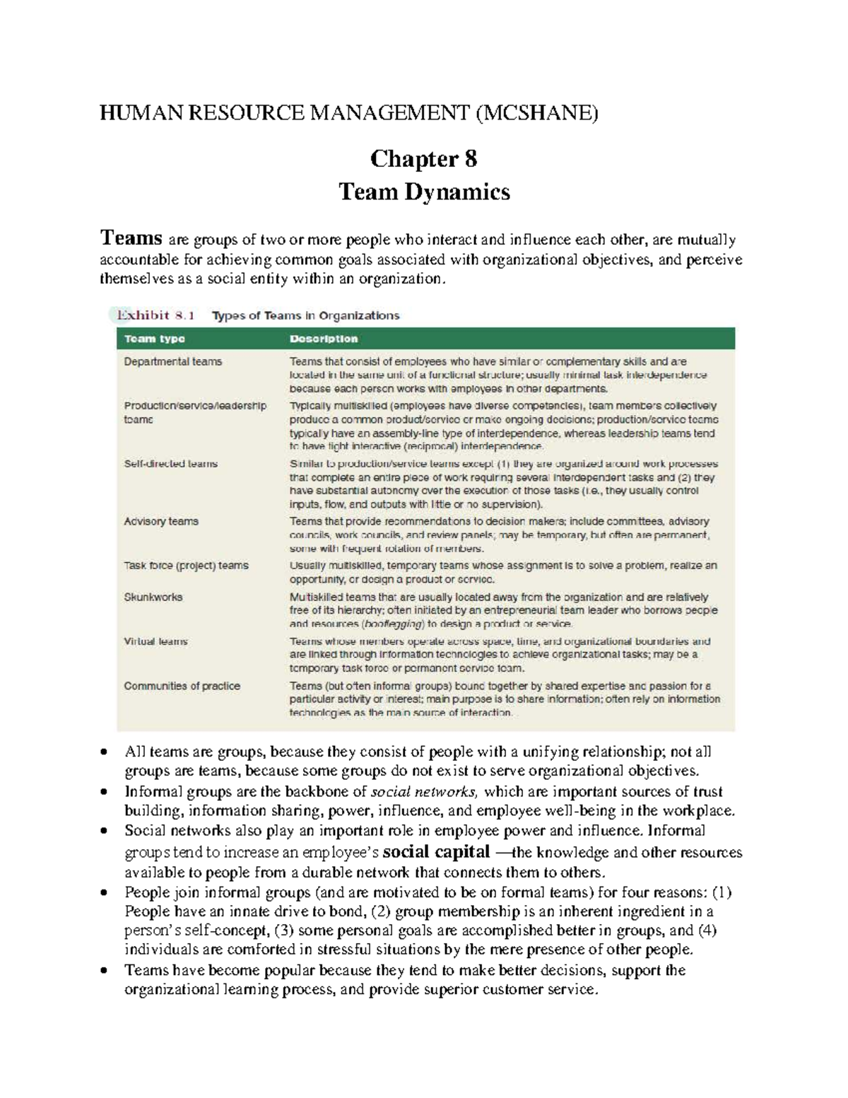 Human Resource Management Chapter 8, 13, 15 (Mc Shane) - HUMAN RESOURCE ...