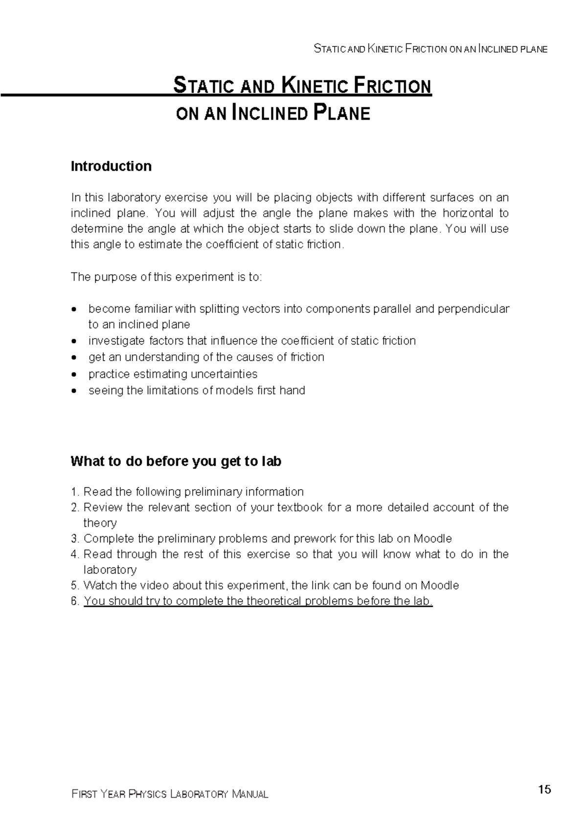 LB2 - Lab Report on Static and Kinetic Friction on an Inclined Plane ...
