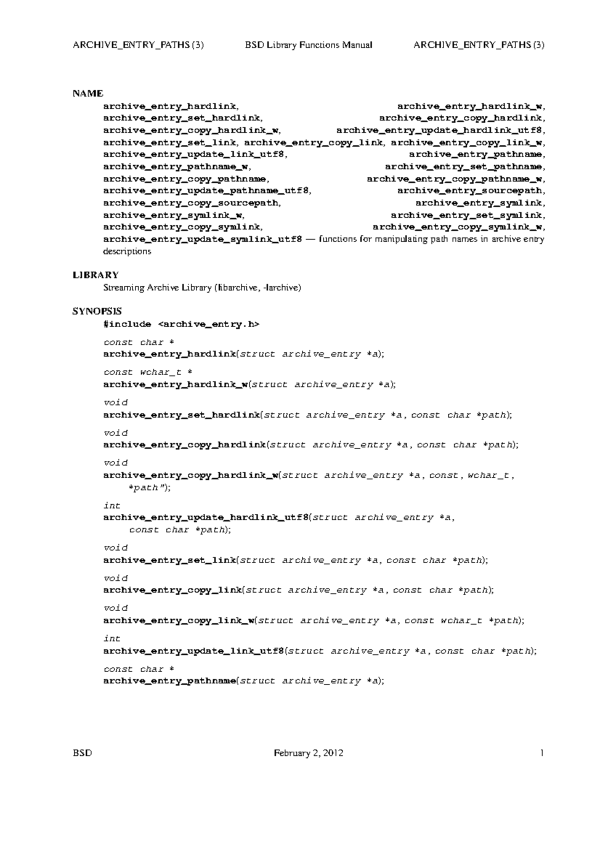 BSD Library Functions Manual: Archive Entry Paths (3) - Studocu