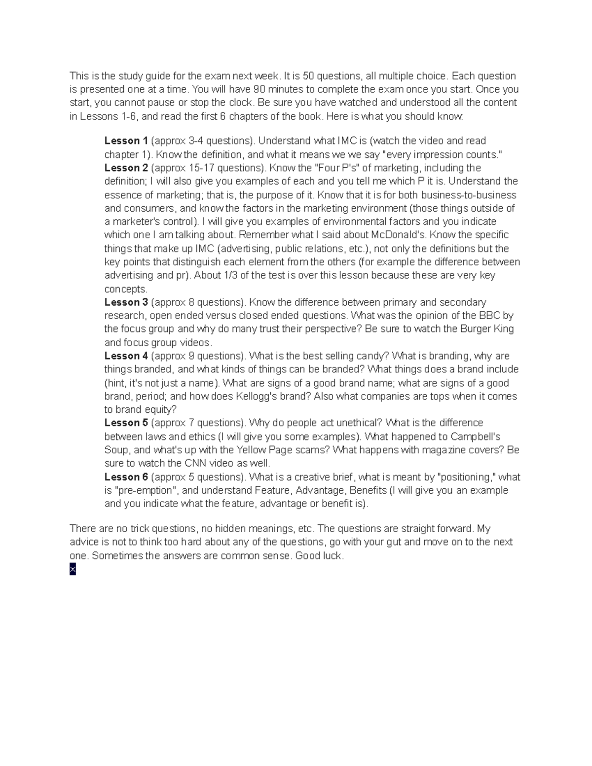Study Guide for MKT 101 Final Exam: Lessons 1-6 Overview - Studocu