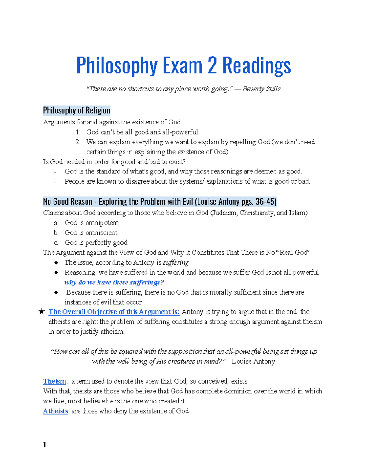 Philosophy Exam 2 Readings - Philosophy Exam 2 Readings "There are no ...
