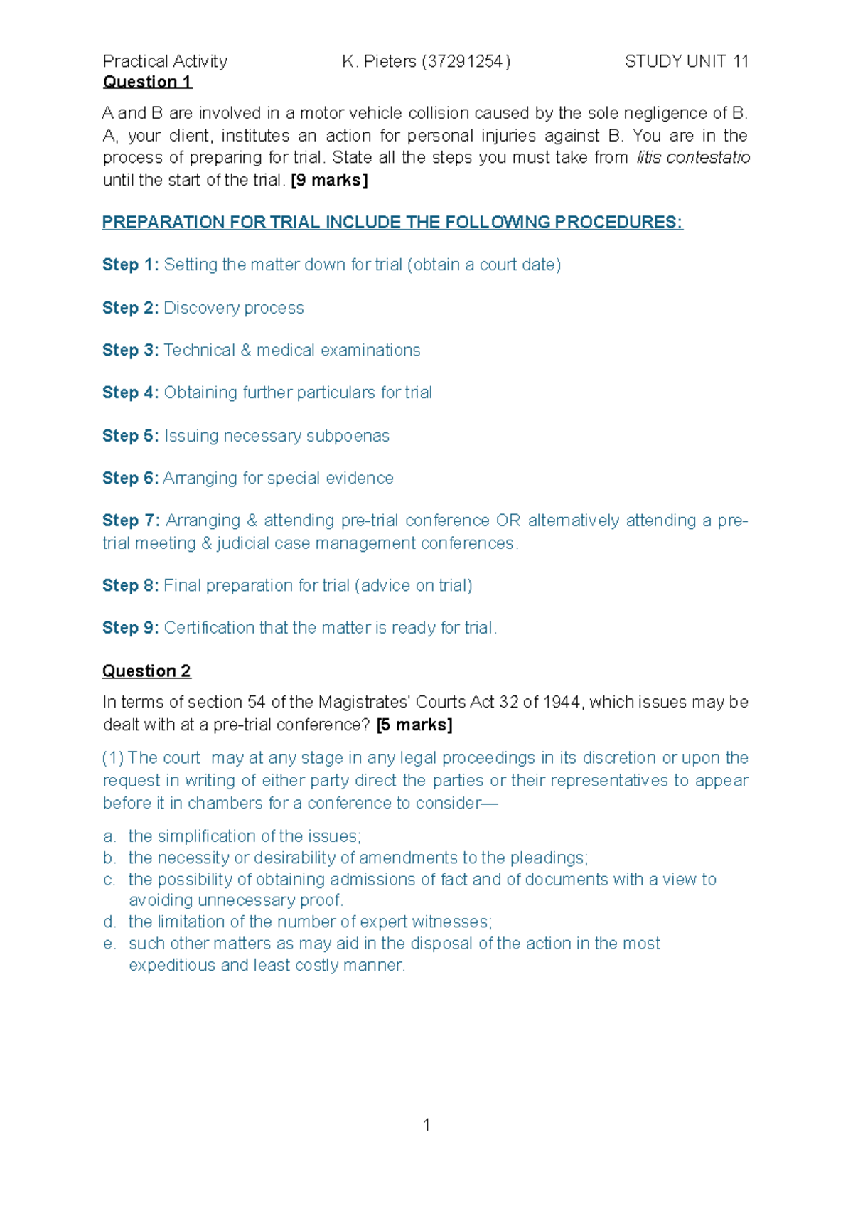 Practical Activity Questions for Study Unit 11 (37291254) - Studocu