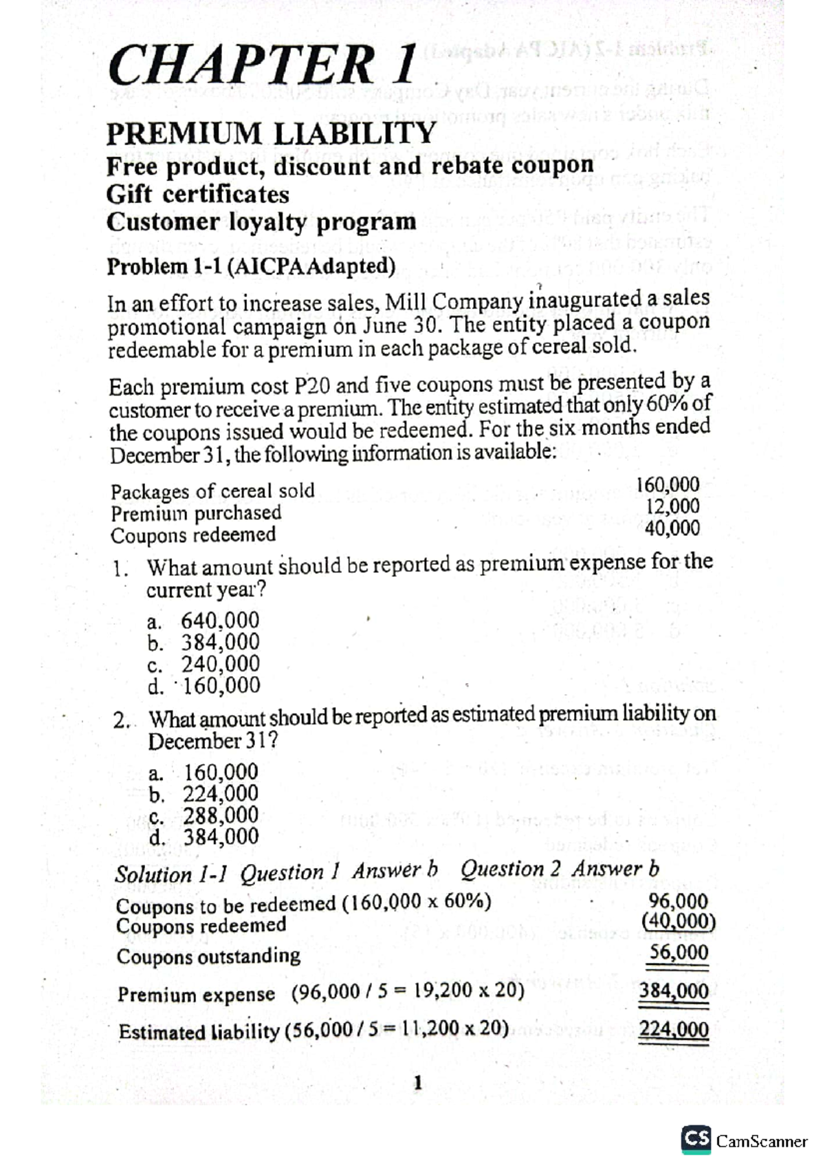 CHAPTER 1 PREMIUM LIABILITY: Sales Promotions and Coupon Accounting ...