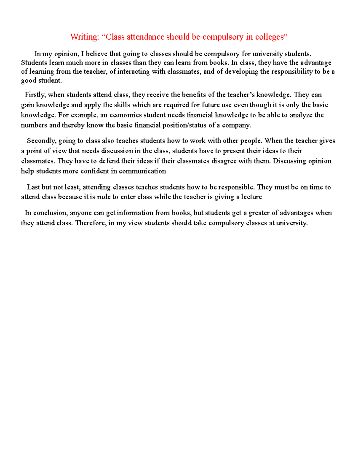 Writing Essay: Why Class Attendance Should Be Compulsory in Colleges ...