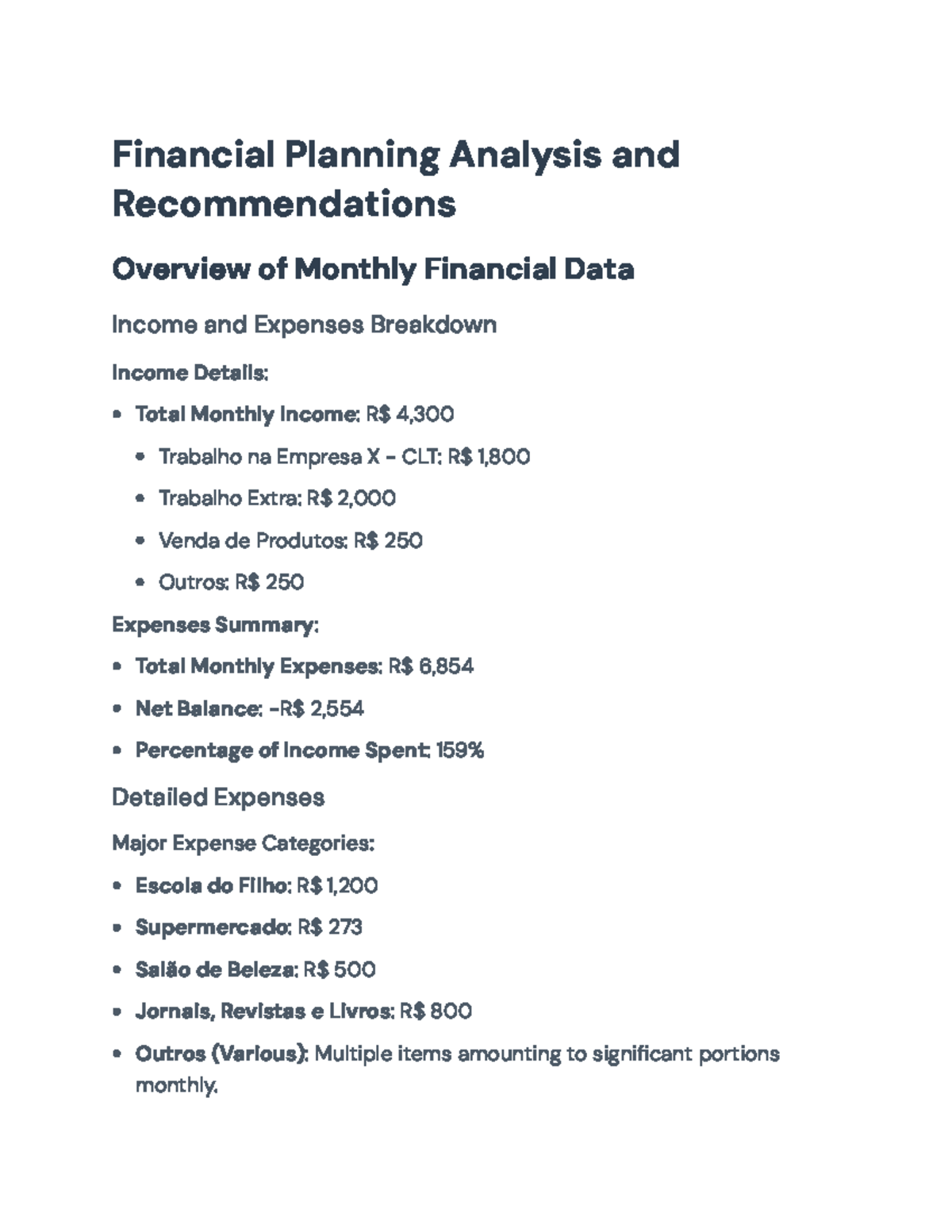 Financial Planning Analysis: Monthly Income and Expense Report ...