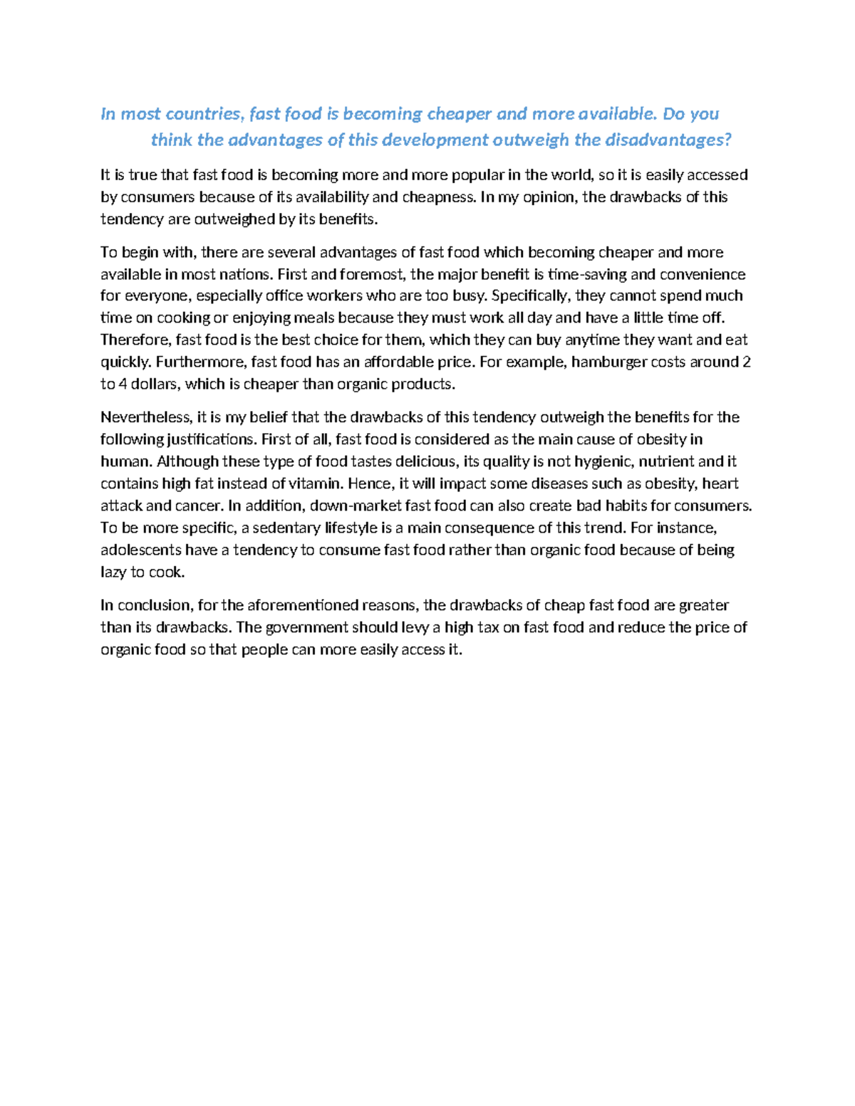 ENG 101 Essay: The Pros and Cons of Cheap Fast Food Availability - Studocu