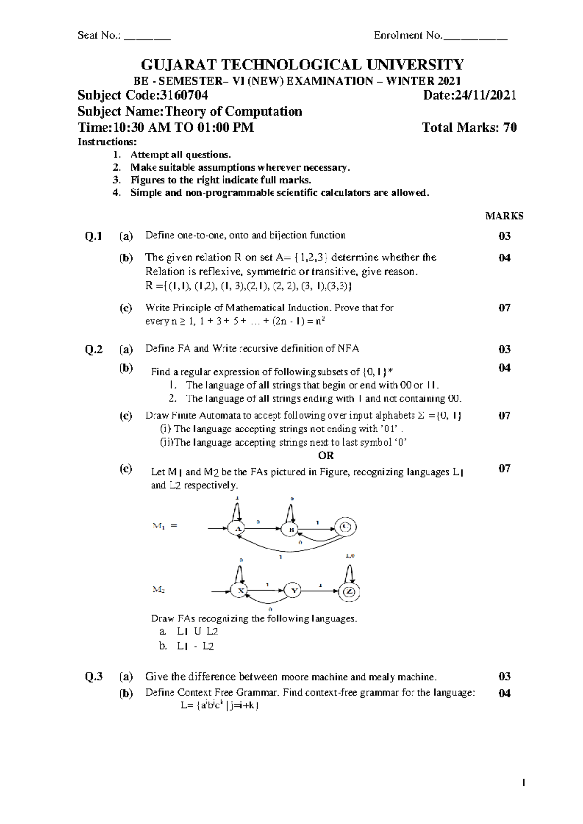 Theory of Computation Exam Notes - GTU BE 3160704 Winter 2021-2024 ...