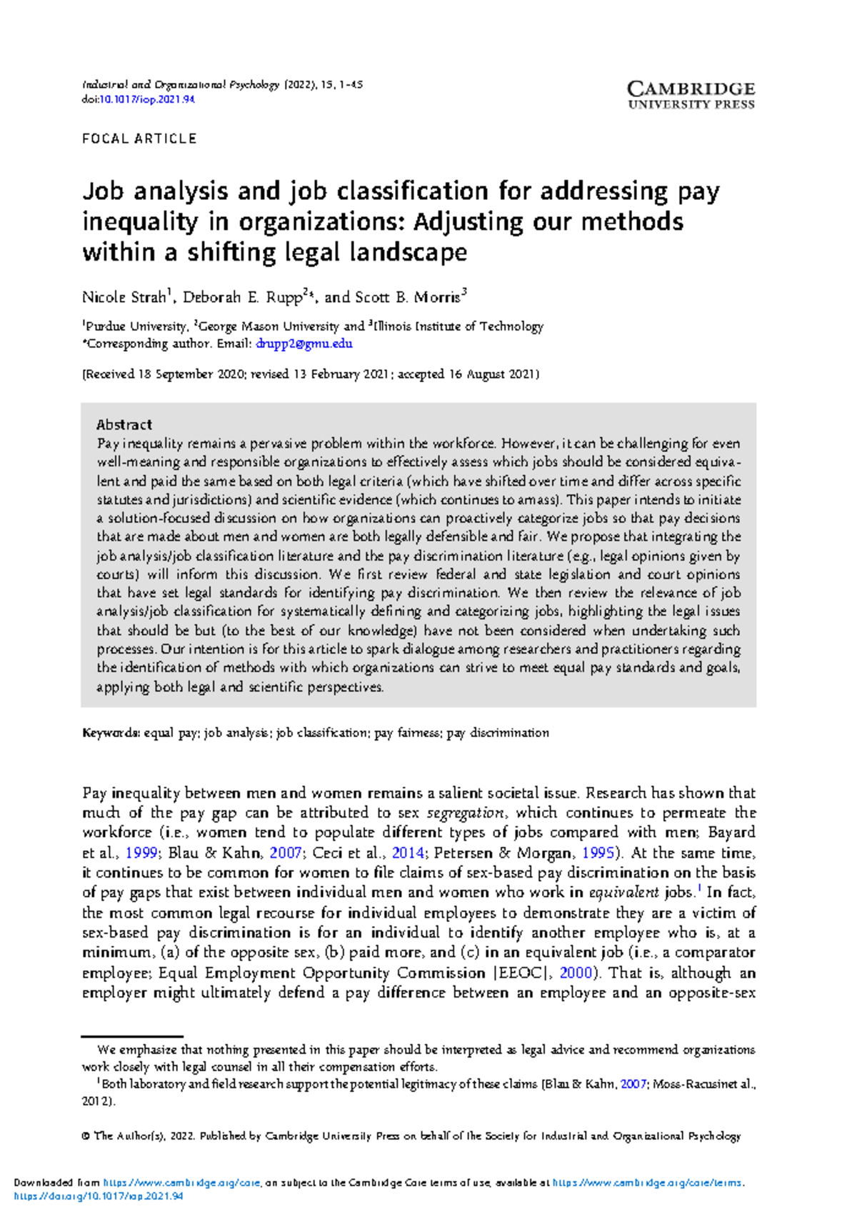Job Analysis and Classification for Pay Inequality - IOP Paper - F O C ...
