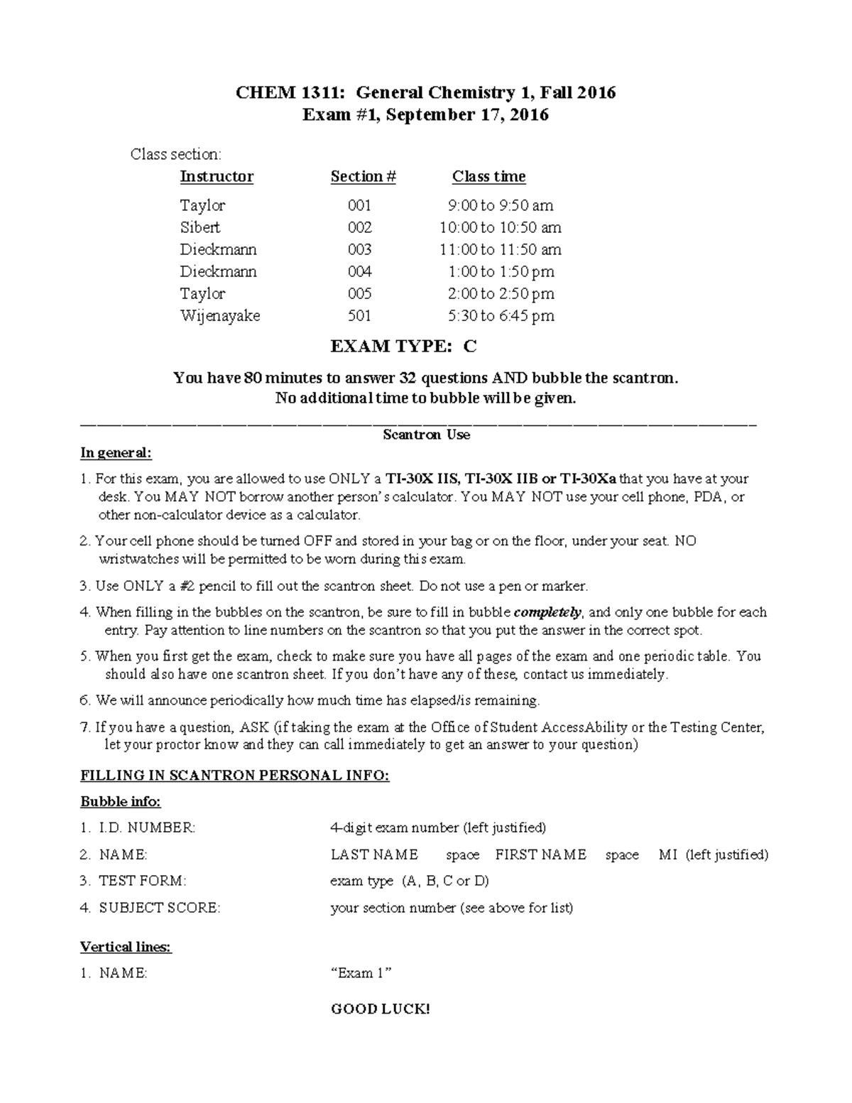 CHEM 1311: General Chemistry 1 Fall 2016 Exam Review Guide - Studocu