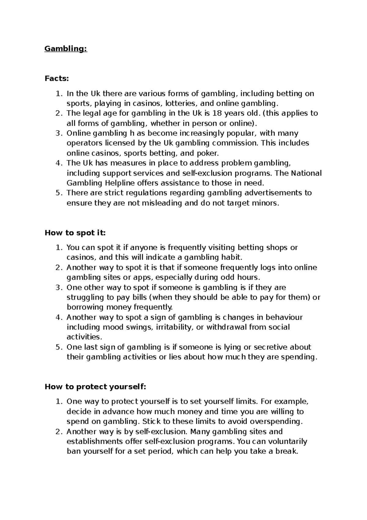 Gambling in the UK: Facts, Signs, and Self-Protection Tips - Studocu