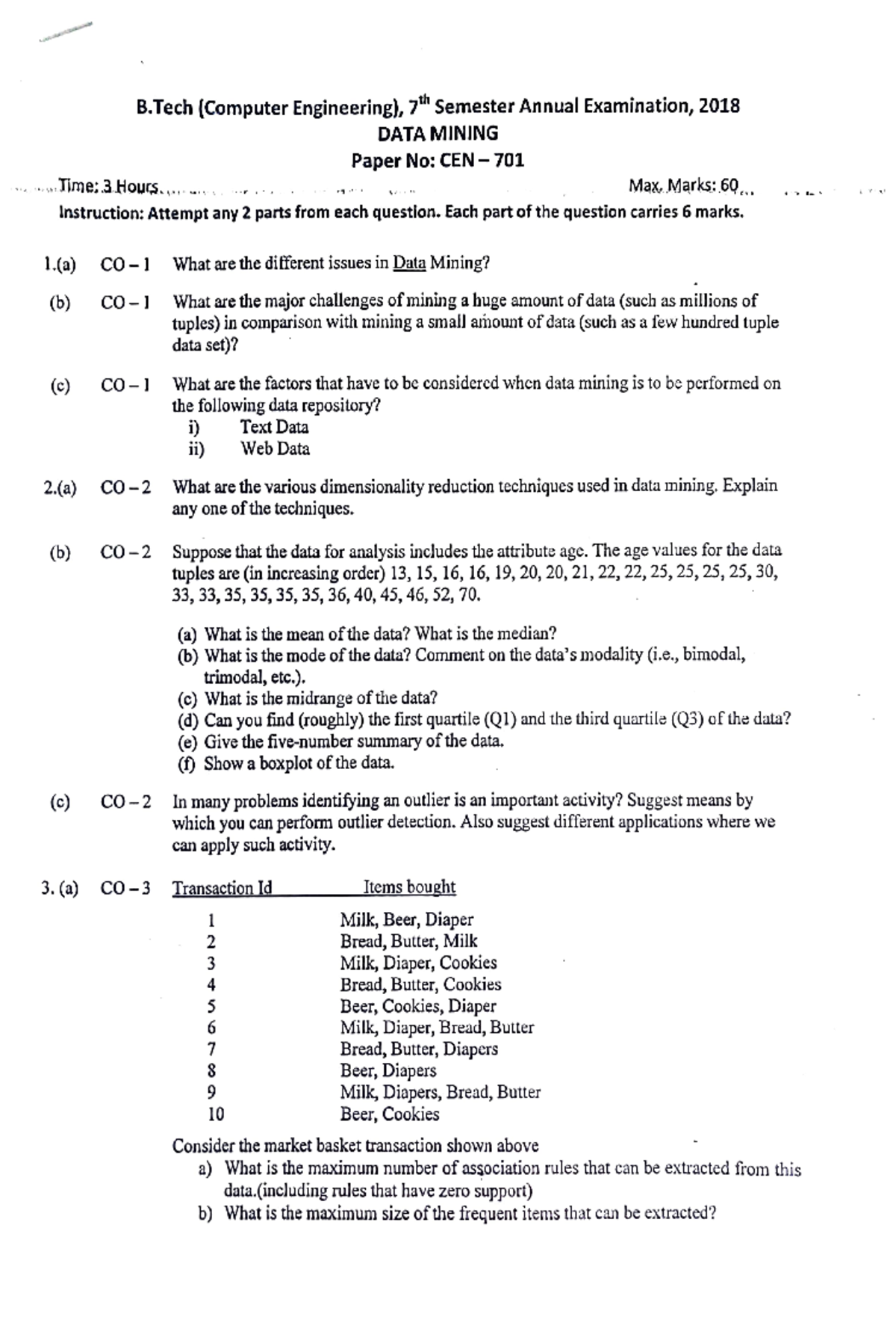 Previous Year Paper - Data Mining & Parallel Computing CEN-802 - Studocu