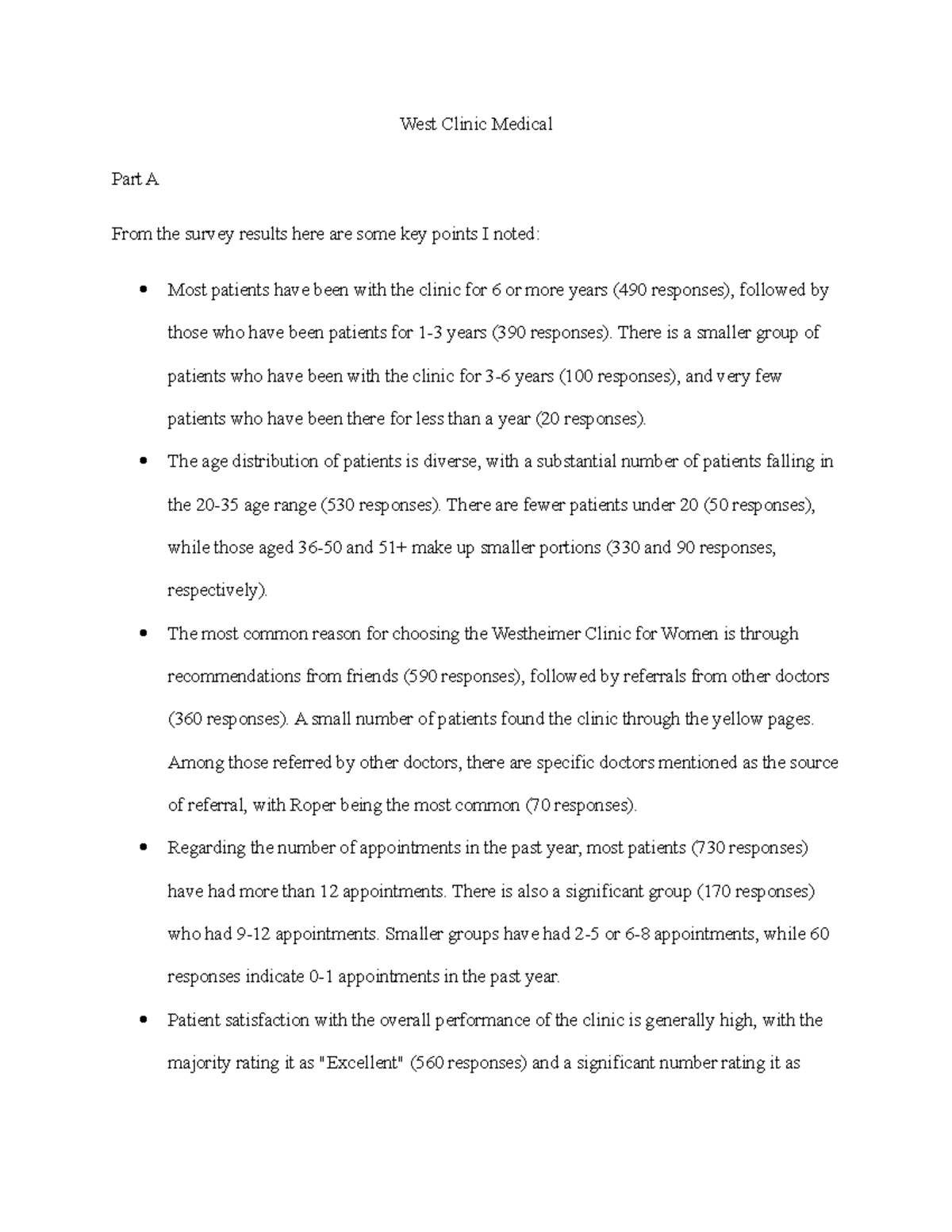 M 9-25 Initial Report Findings on Patient Satisfaction at West Clinic ...