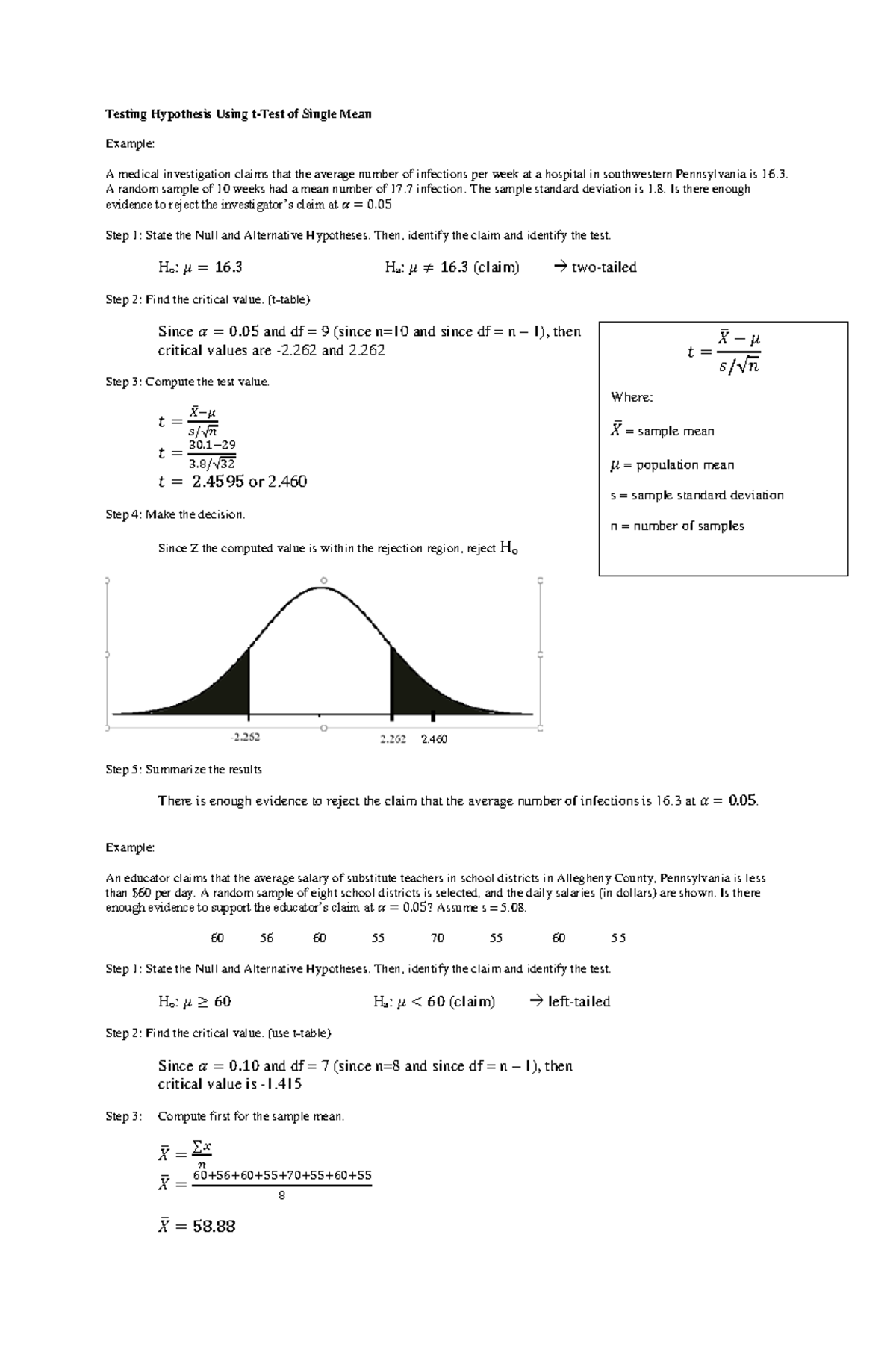 Pdfcoffee - Grade: 11 - Testing Hypothesis Using t-Test of Single Mean ...