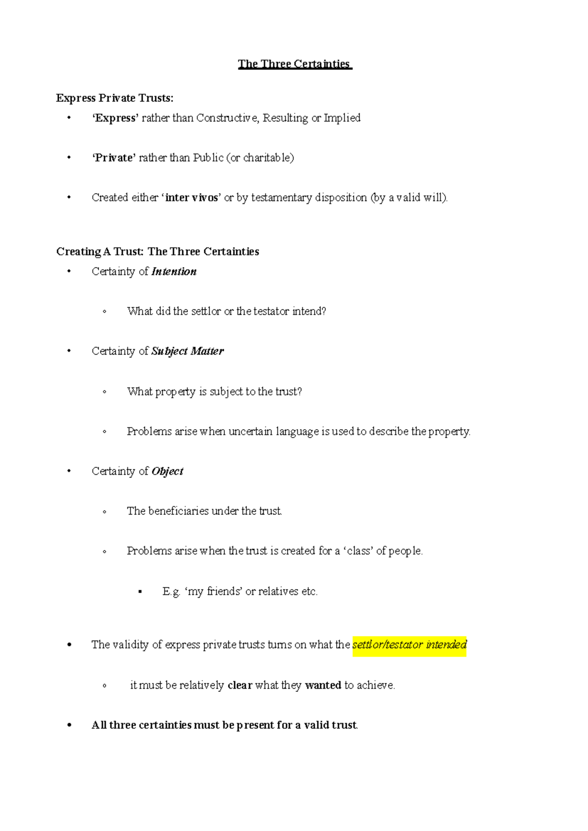 Understanding the Three Certainties in Trust Law (LAW101 Lecture Notes ...