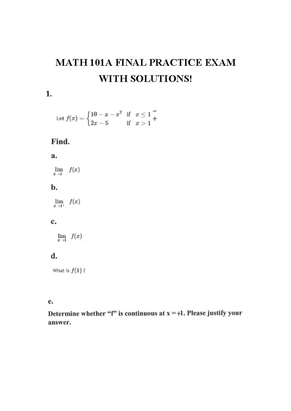 Exam-Without-Solutions - MATH-101C - MATH 101 A FINAL PRACTICE EXAM ...