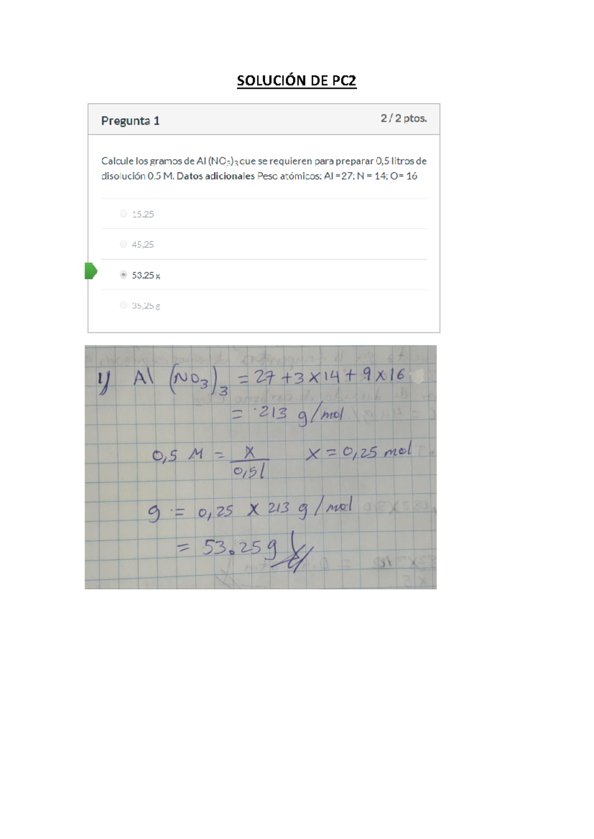 Solución PC2 Química General: Respuestas y Detalles Importantes - Document Preview