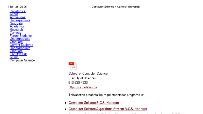 Computer Science Program Requirements at Carleton University (20:25 ...