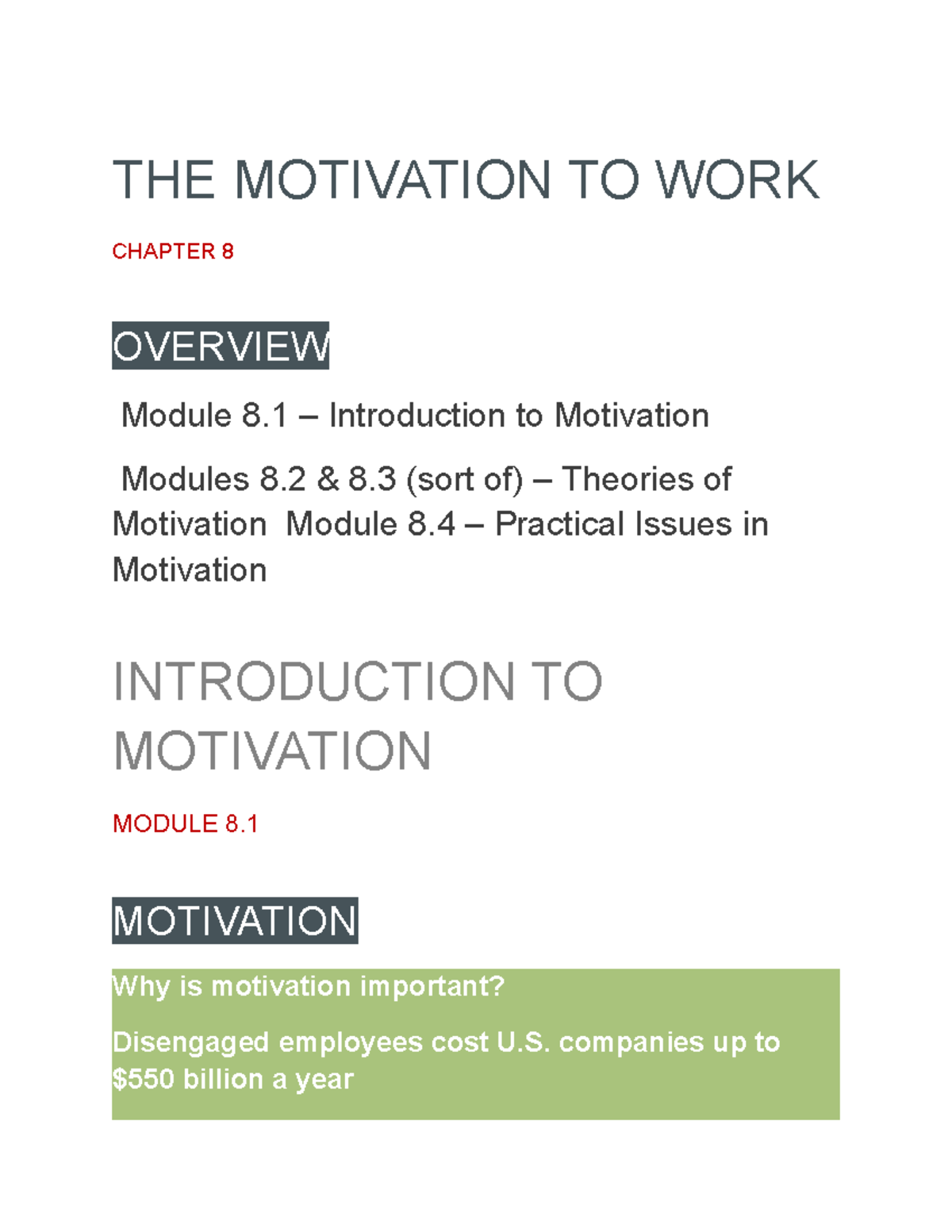 Chapter 8 - Motivation Theories and Practical Issues | PSYC 301 Notes ...