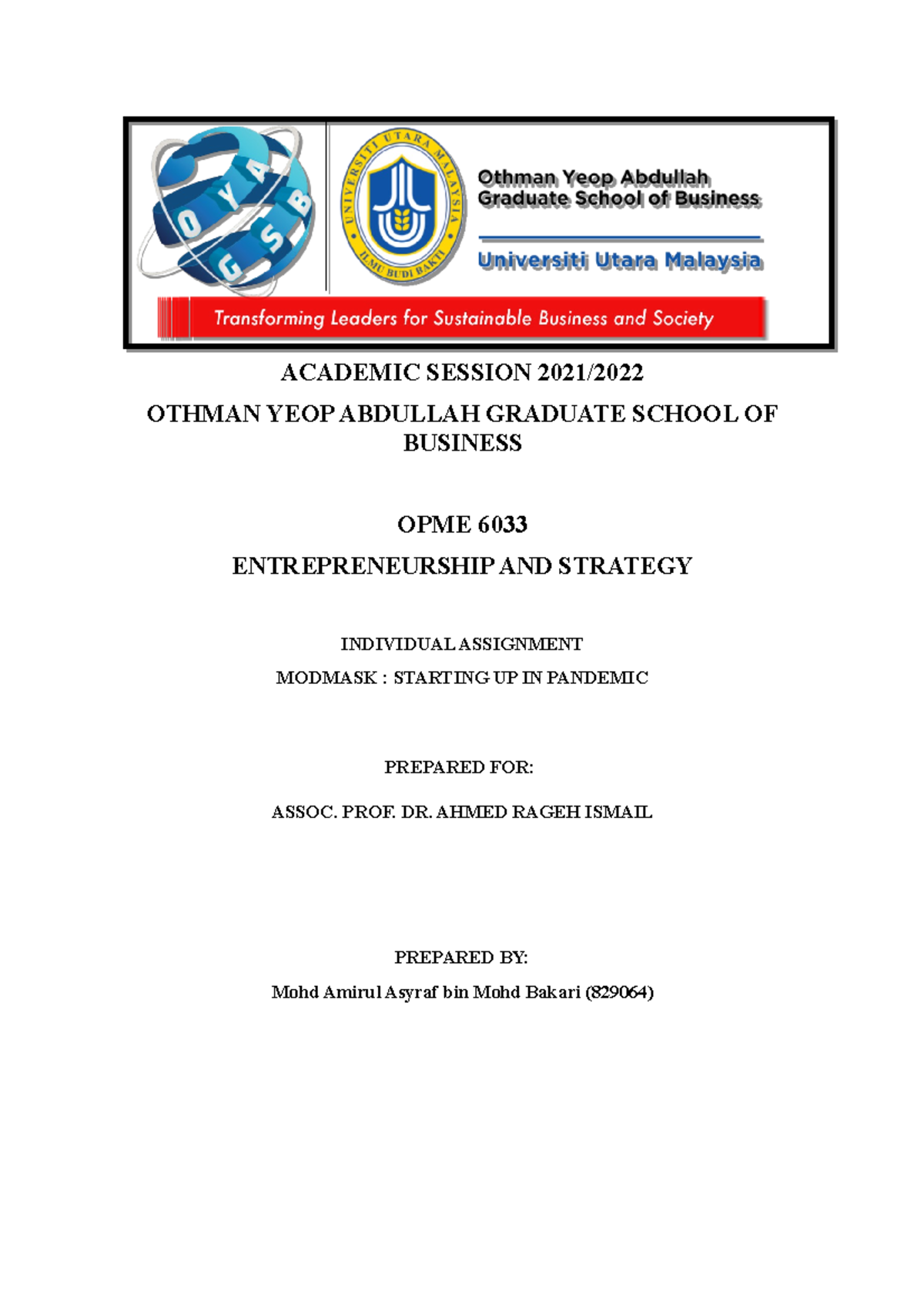 OPME 6033 - Modmask Assignment: Analyzing Startup Strategies Amidst ...
