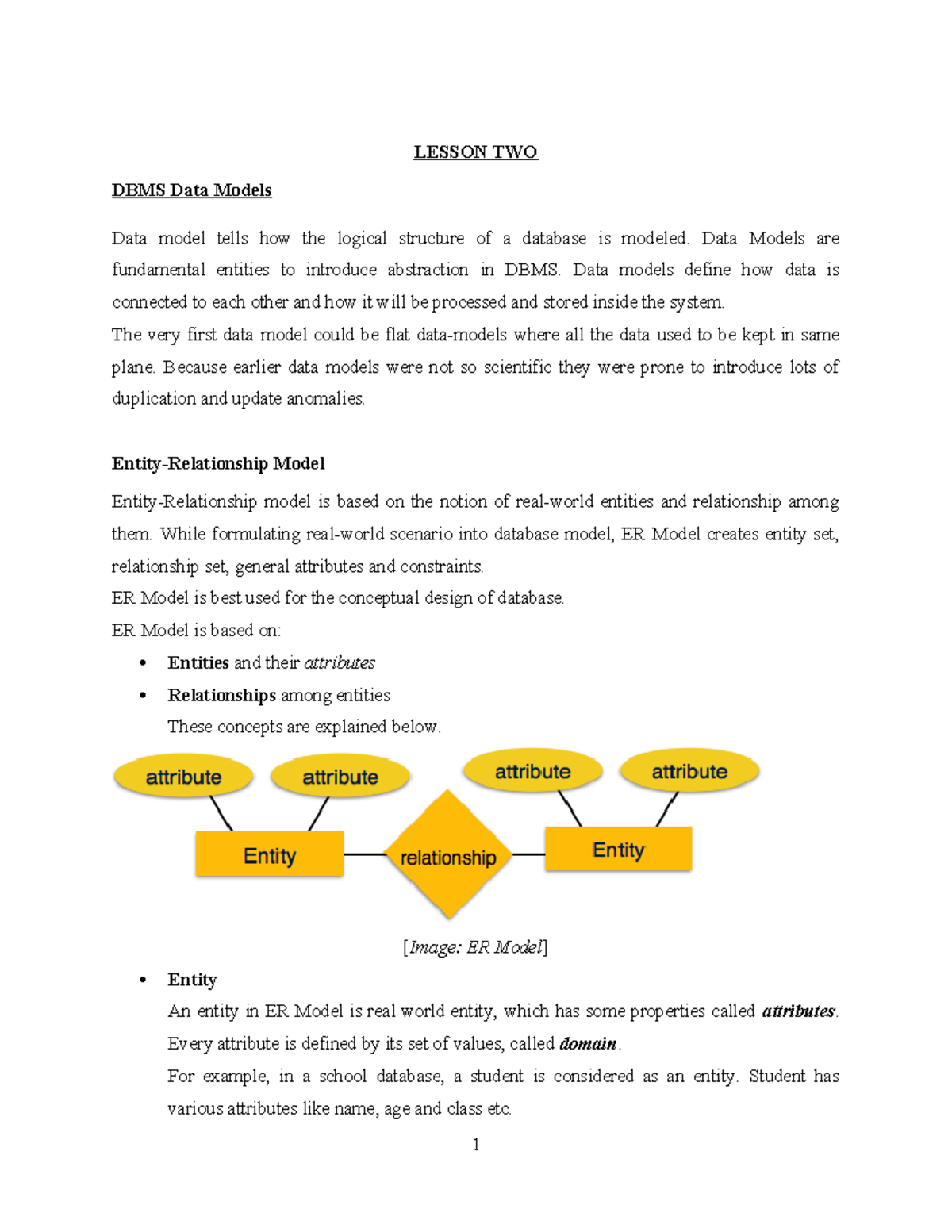 DBMS LESSONS 2-5: Data Models, Schemas, and Relationships - Studocu