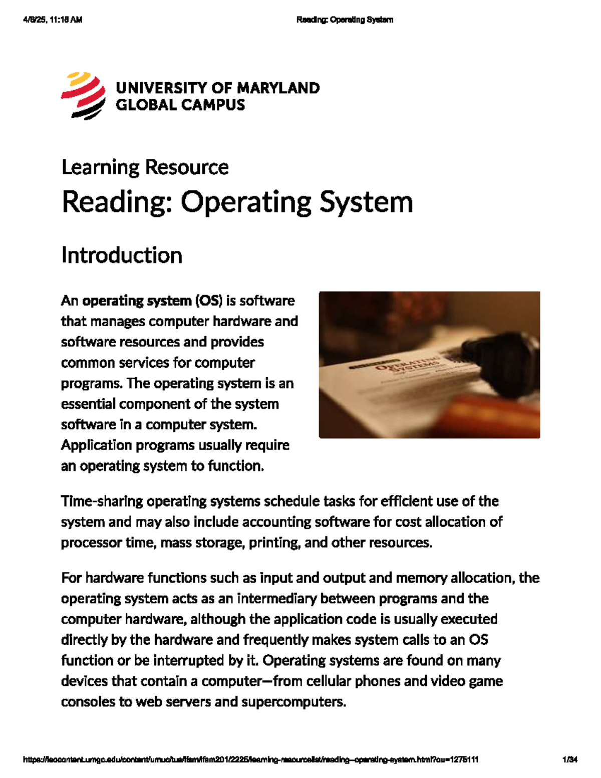 Operating System Concepts and Applications Overview - 11:18 AM Reading ...