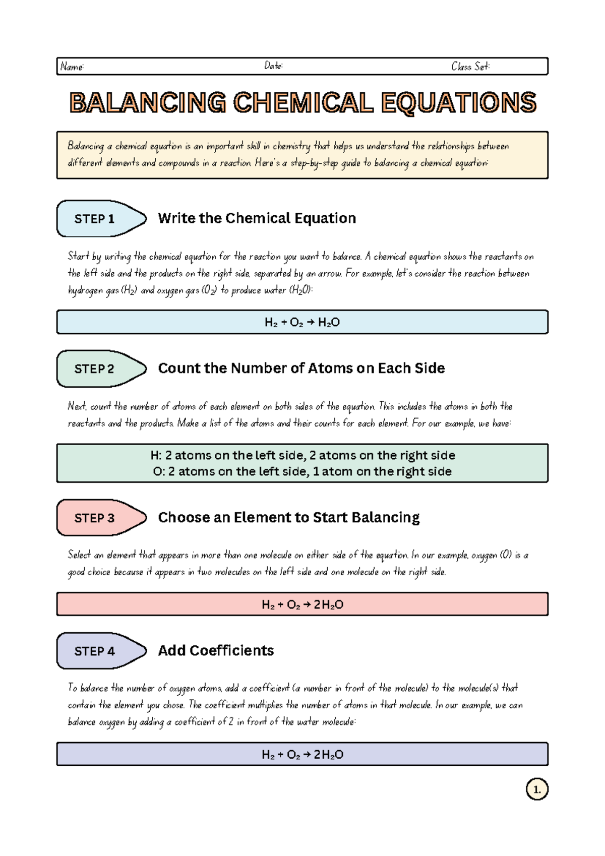 Balancing Chemical Equations: Notes & Practice Problems (CHEM 101 ...
