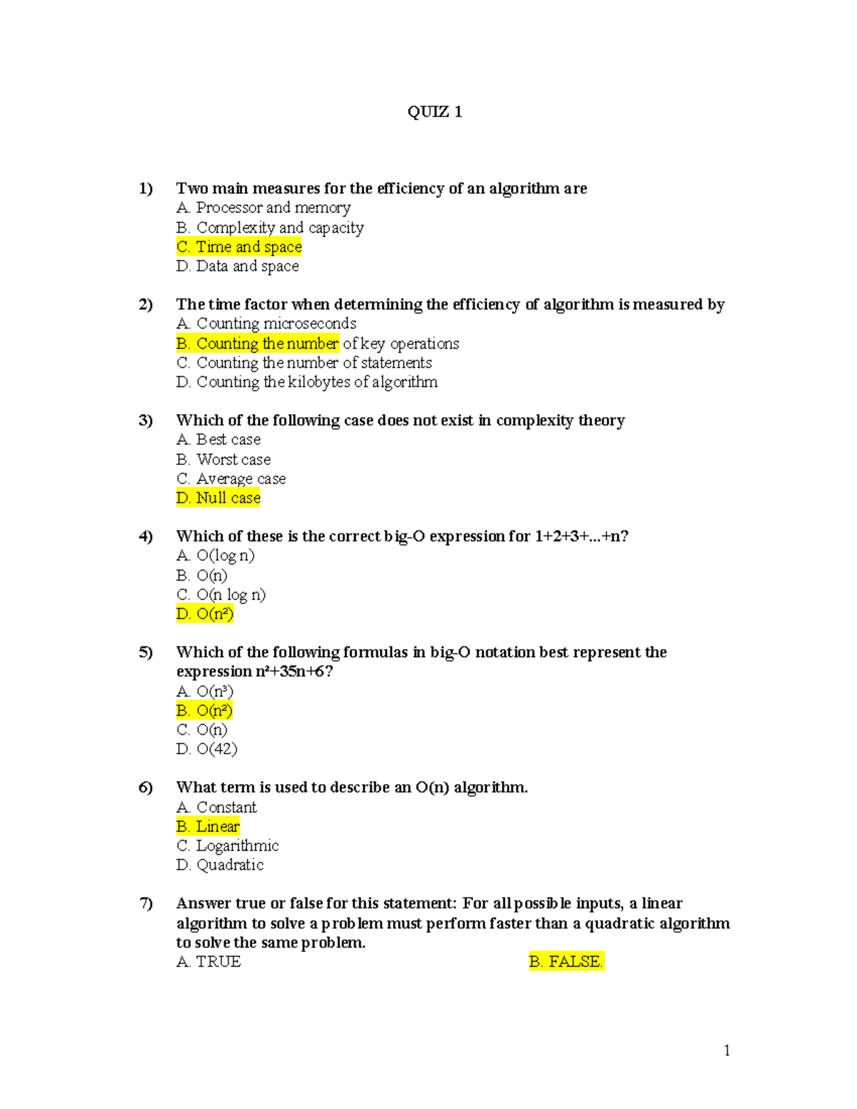 QUIZ 1 - Algorithm Efficiency and Complexity Concepts - Studocu