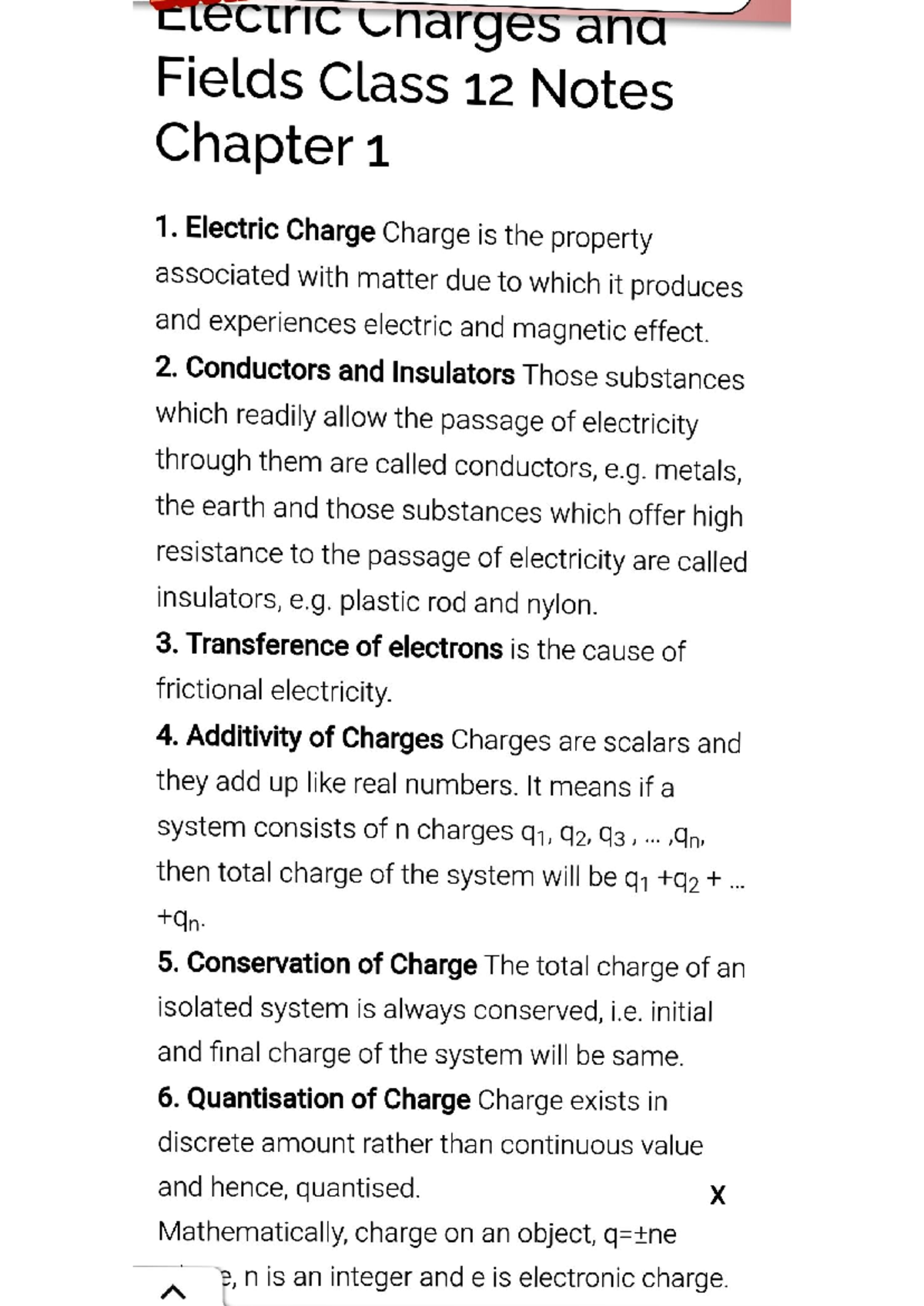 Physics Class 12 Notes: Electric Charges and Fields - Chapter 1 - Studocu