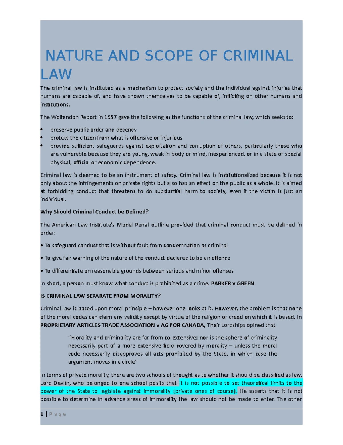 Criminal Law Case Study Notes for CL 101: Essential Cases and Concepts ...