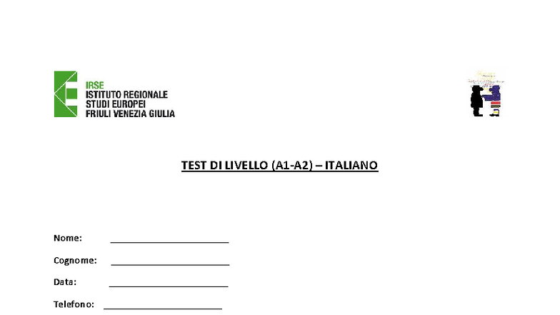 Test di Livello Italiano A1 A2 - Compilabile - Studocu