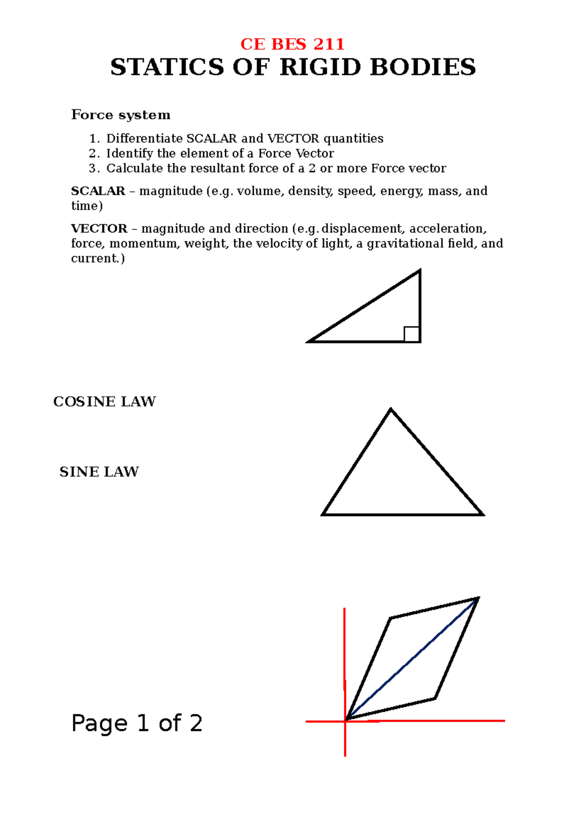 Resultan force vector - STATICS OF RIGID BODIES - CE BES 211 STATICS OF ...
