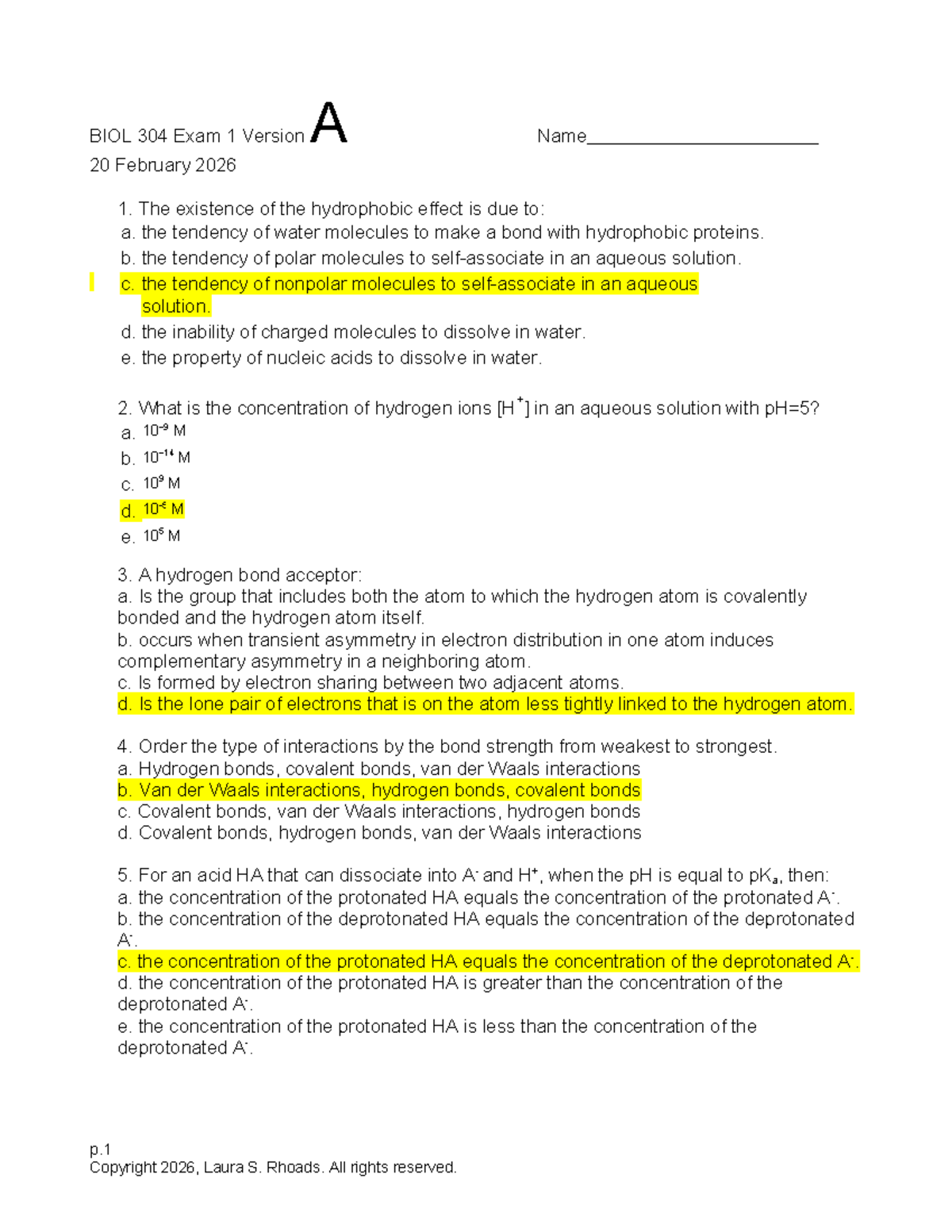 BIOL 304 Exam 1 Version A Spring 2026: Comprehensive Study Guide - Studocu
