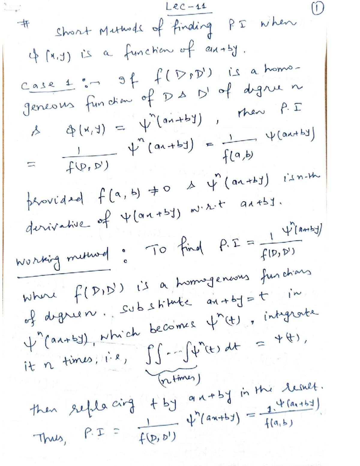 Lec 11: Short Methods for Finding P.I in Homogeneous Functions - Studocu