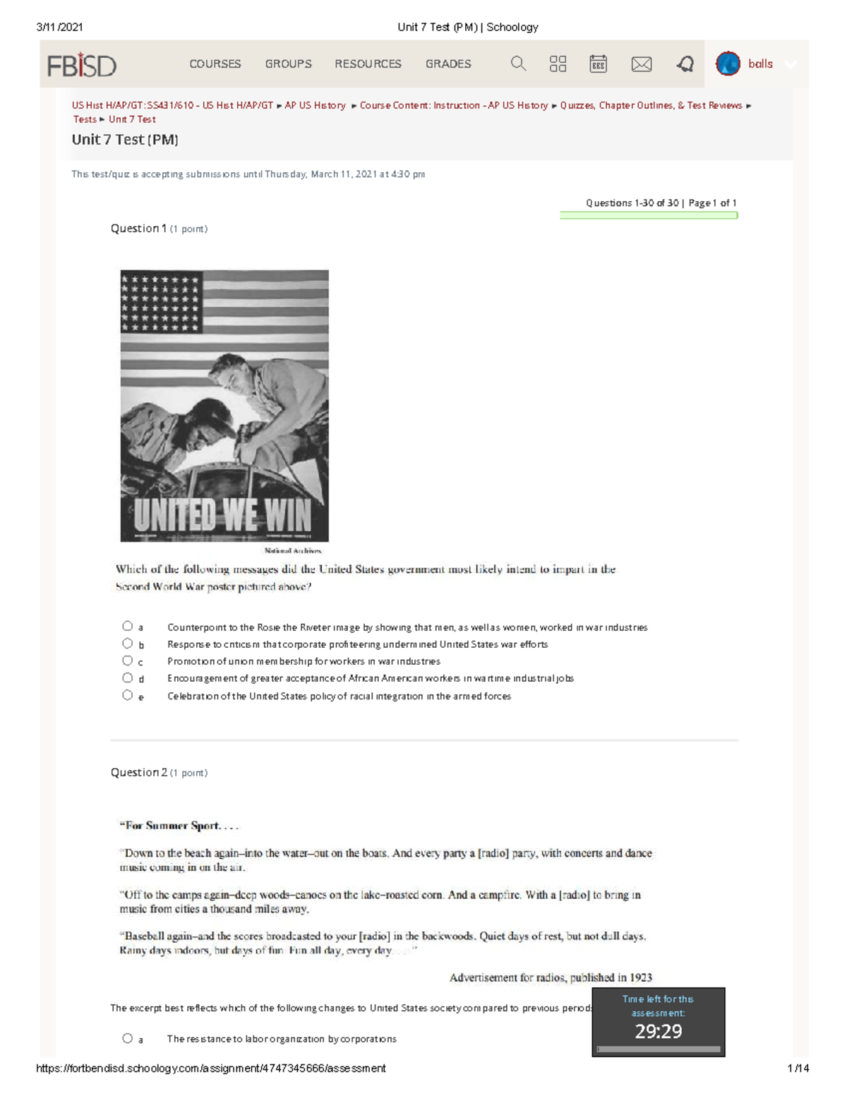 APUSH Unit 7 Test MCQs: Key Concepts and Questions - Studocu