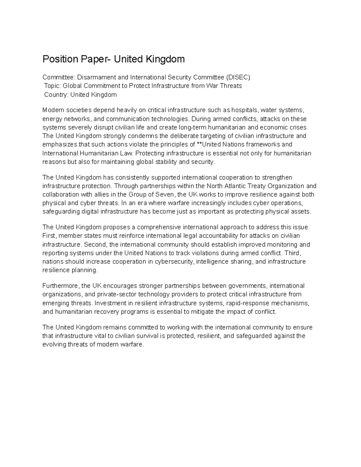 Position Paper: UK Disarmament & Security on Infrastructure Protection ...
