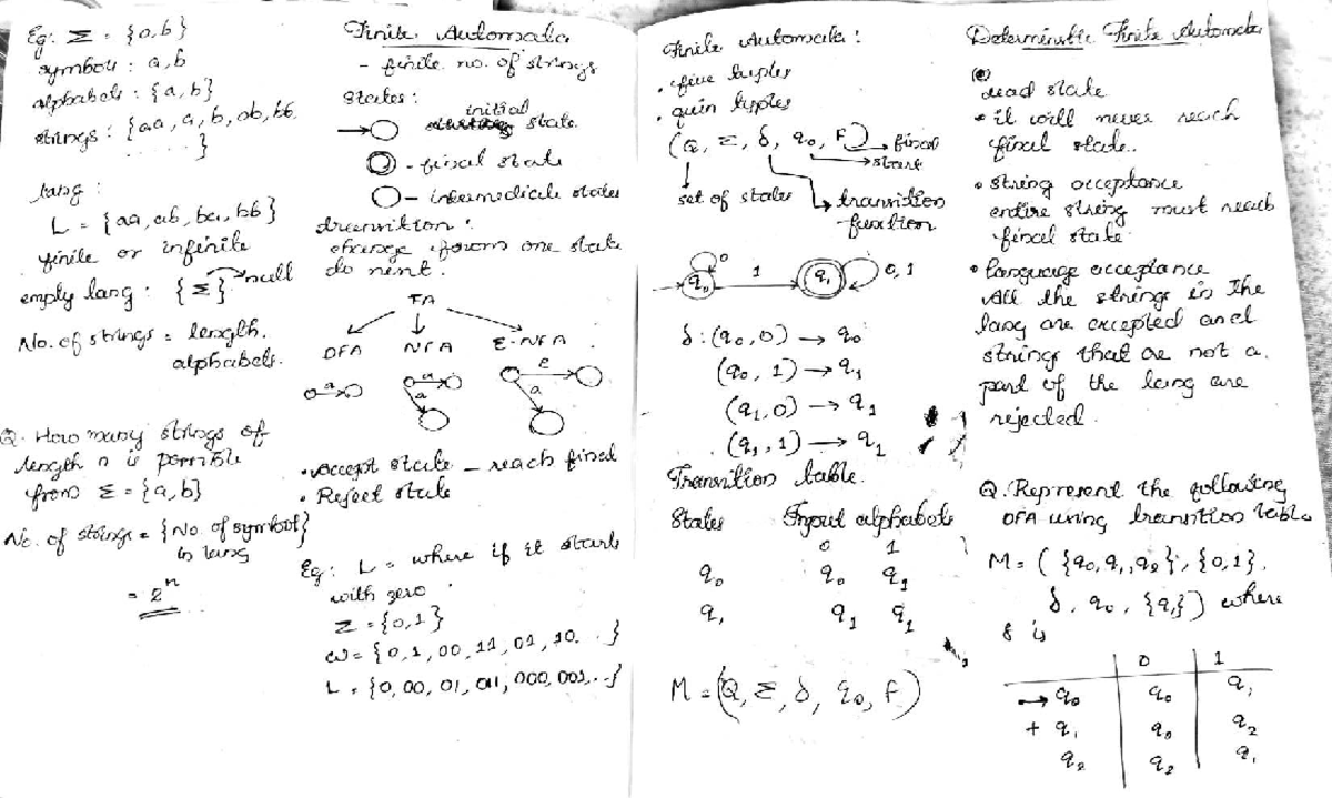 Flat Lecture Notes for Course FA: Understanding DFA and NFA Concepts ...