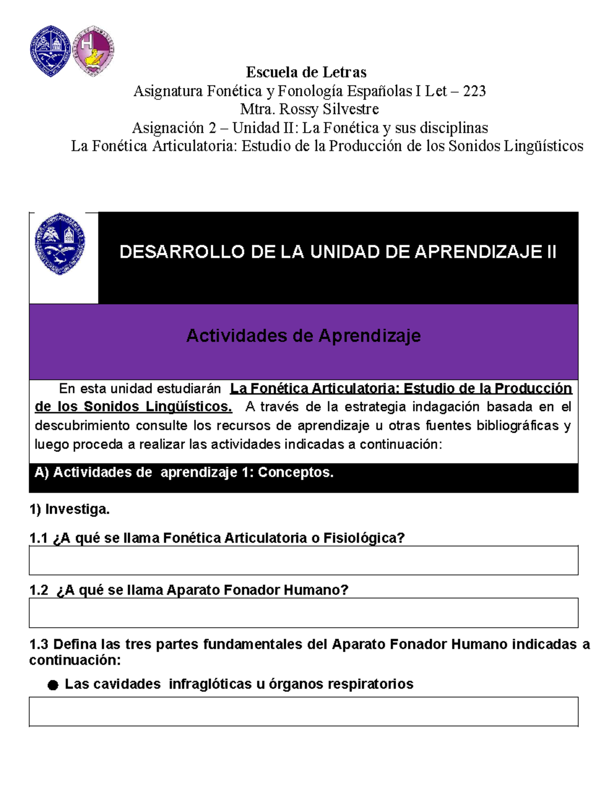 Tarea Formativa 4 LET-223 UIV: Fonética General y Ramas Relacionadas -  Studocu, image size:1200x1553