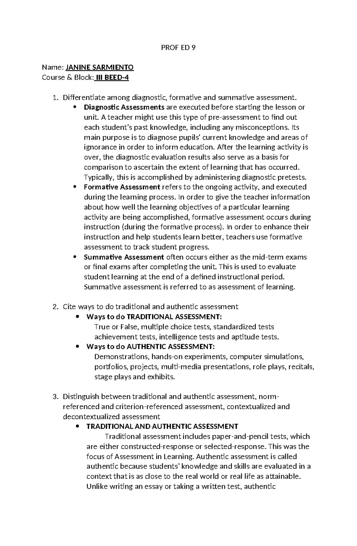 PROF ED 9 - Differentiating Assessment Types and Trends in Education ...