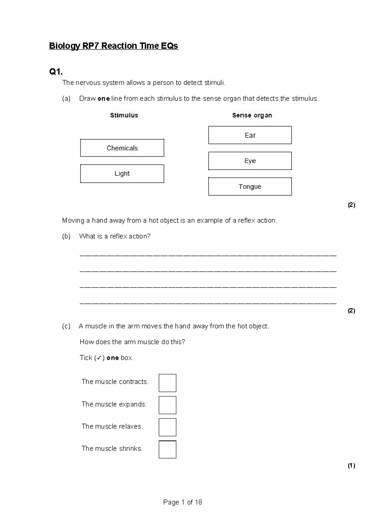 Biology RP7 Reaction Time Experiment Questions & Analysis - Studocu