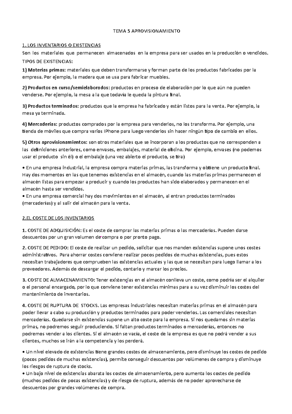 TEMA 5 - Detalles del Aprovisionamiento y Gestión de Inventarios - Studocu