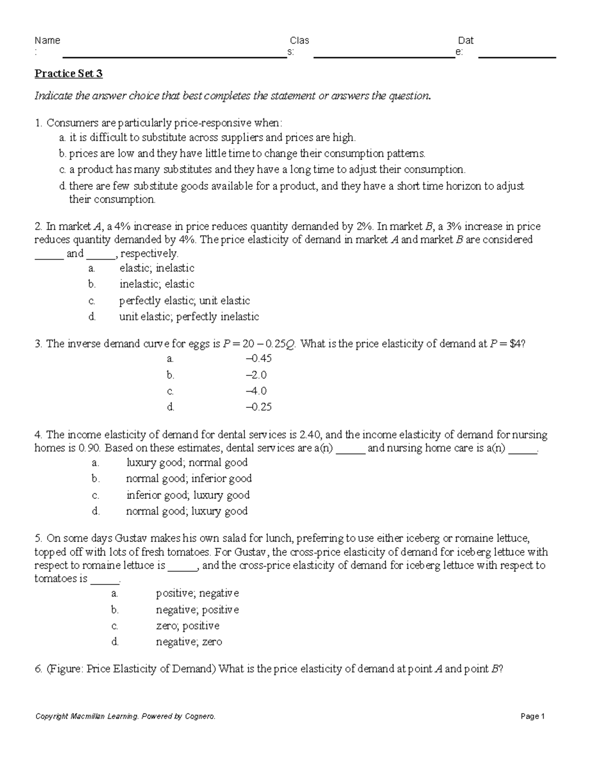 Practice Set 3 - : s: e: Practice Set 3 Indicate the answer choice that ...