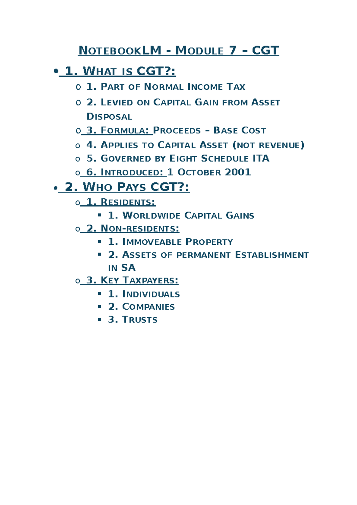 Notebooklm Module 7: Understanding Capital Gains Tax (CGT) - Studocu