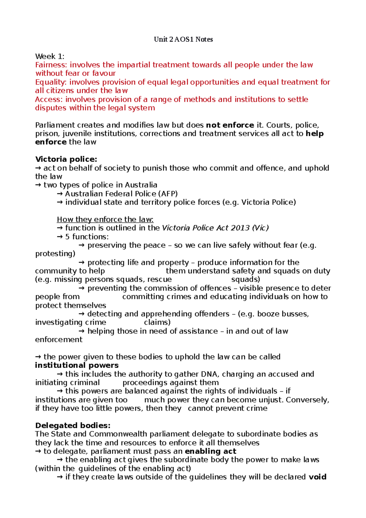 Unit 2 Legal Studies Notes: Exploring Criminal Law & Enforcement 2023 ...