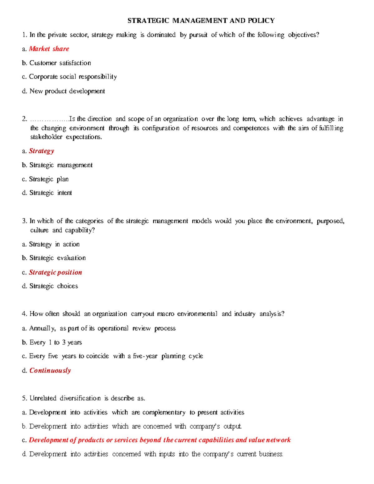 Strategic Management and Policy - Key Concepts and Exam Insights - Studocu