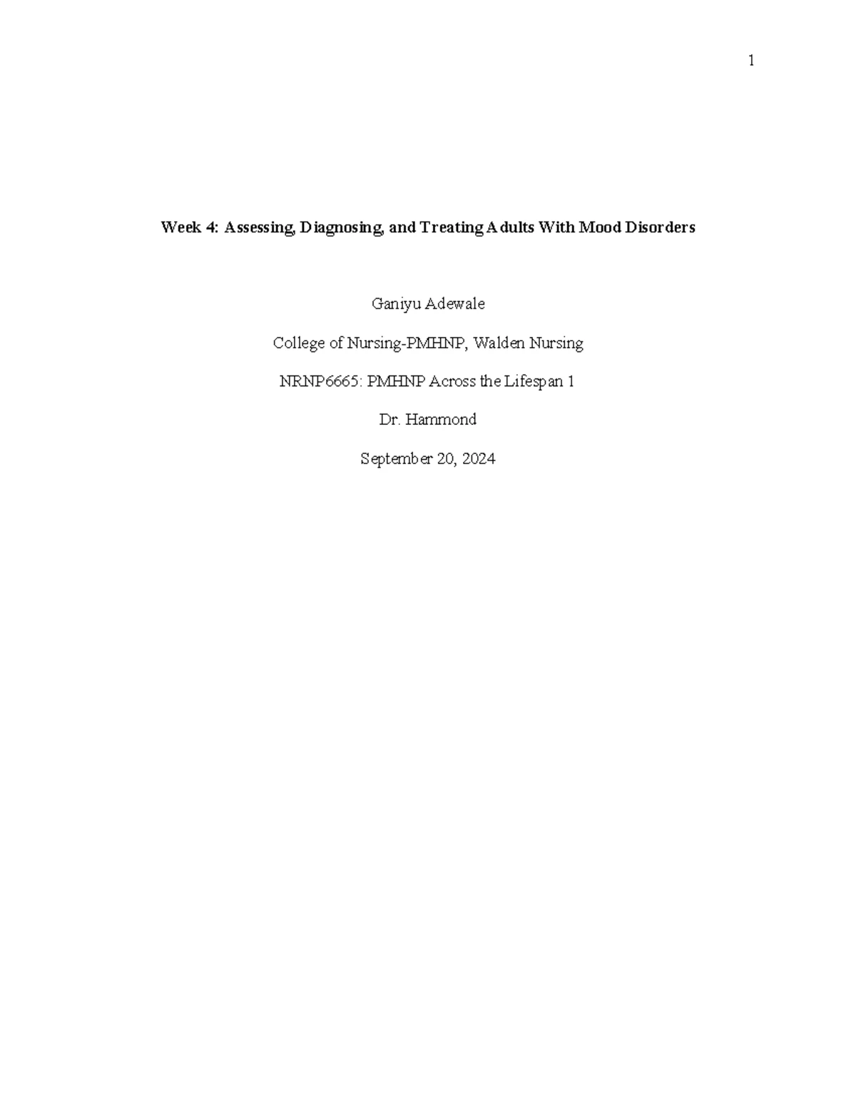 NRNP 6665 Week 4 Assignment: Focused SOAP Note for Mental Health ...