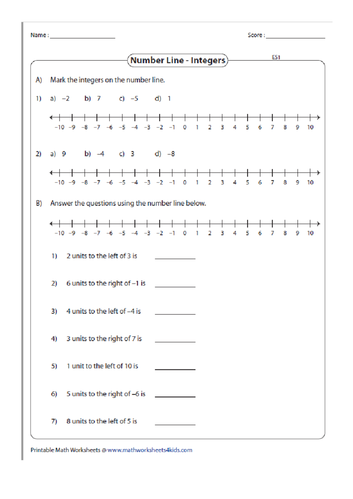 S1 Week 2 Math Worksheets: Number Line Integers & Adding Integers - Studocu