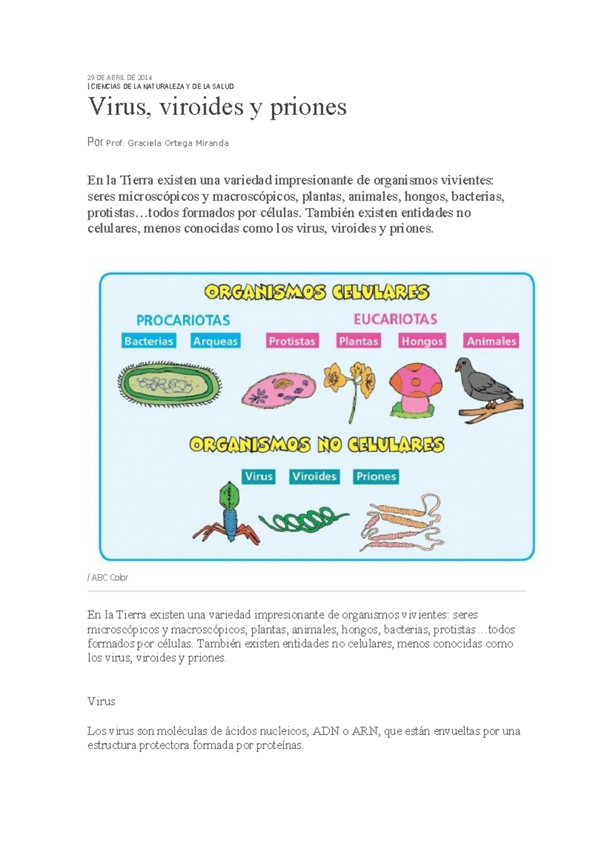 Virus, Viroides y Priones: Estudio de Organismos Acelulares en Ciencias ...