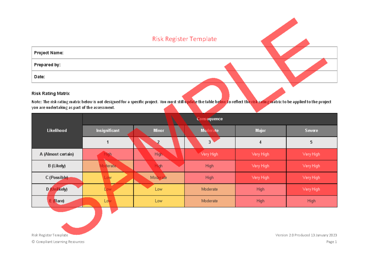 Project Risk Register Template v2.0: Assessment Guidelines - Studocu
